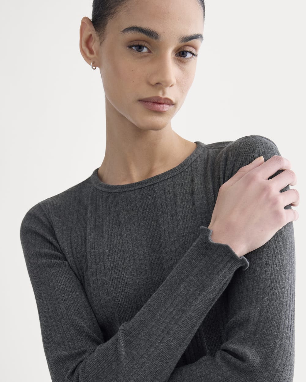 Lounge Rib Cropped Shirt | Heathered Soot