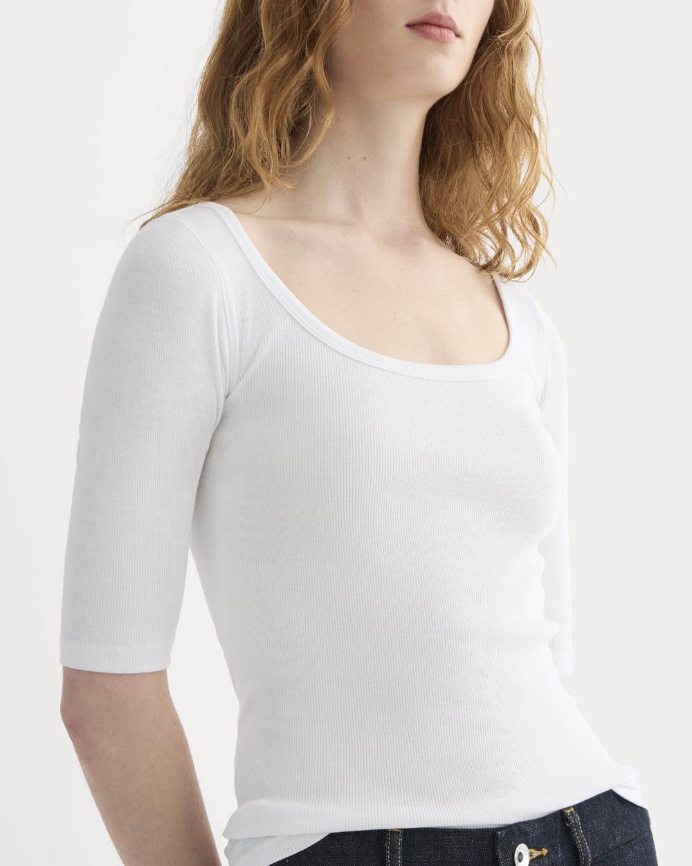 The Luxe Rib Scoop-Neck Tee | White