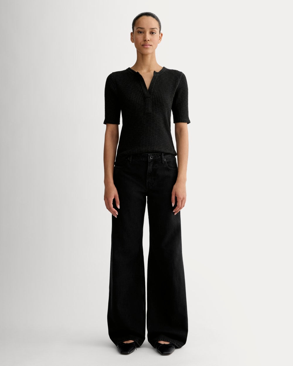 The Rib-Knit Short-Sleeve Henley | Black