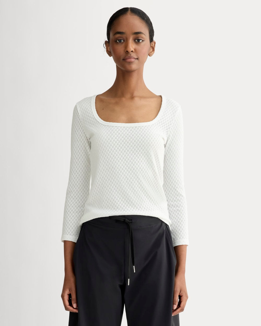 The Pointelle Scoop-Neck Top | White