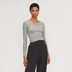 The Supima® Micro Rib Cropped Long-Sleeve Crew |  Heathered Grey