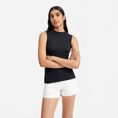 The Pima Micro-Rib Funnel-Neck Tank | Black