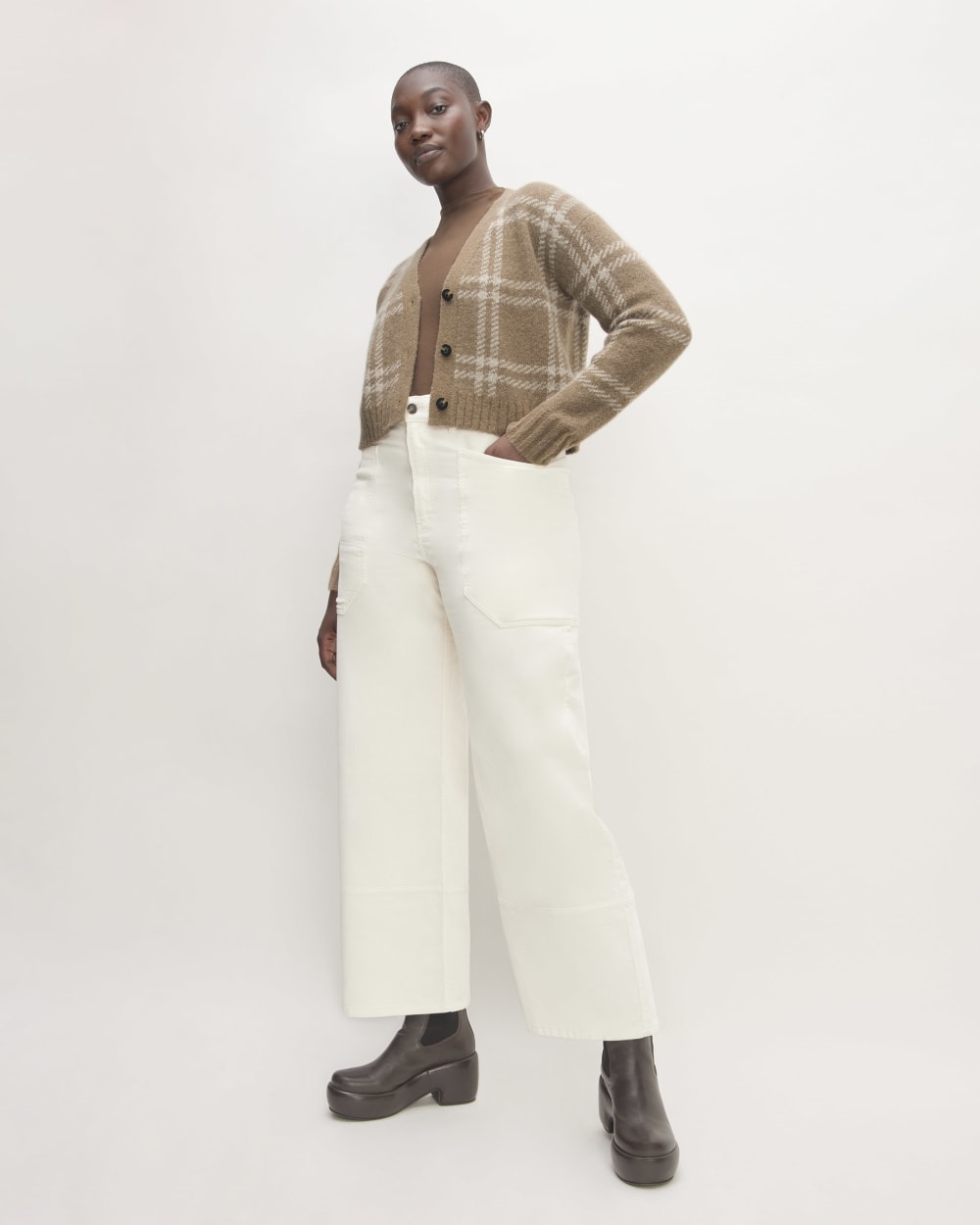 The Alpaca V-Neck Cropped Cardigan | Wheat / Lightest Taupe