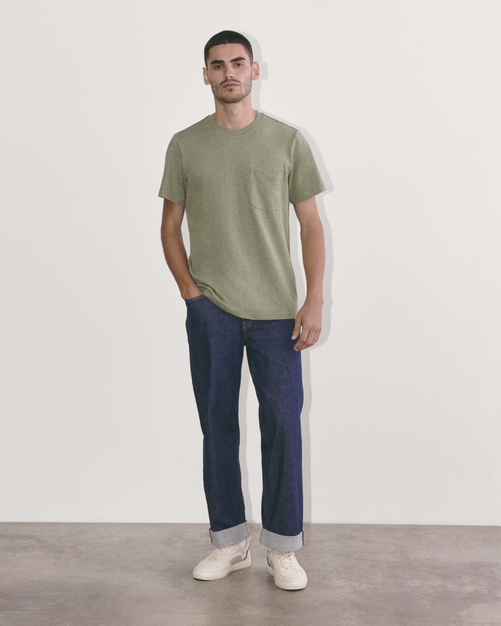 The Premium-Weight Pocket Tee | Uniform | Heather Sage Green