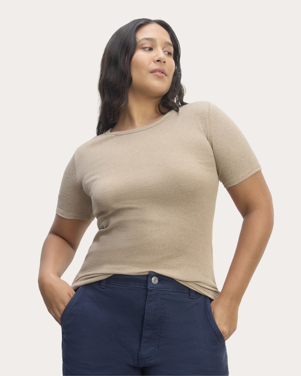 The Luxe Rib Crew | Heathered Tan