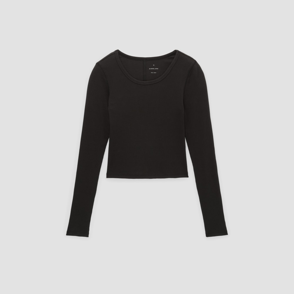 The Supima® Micro Rib Cropped Long-Sleeve Crew | Black