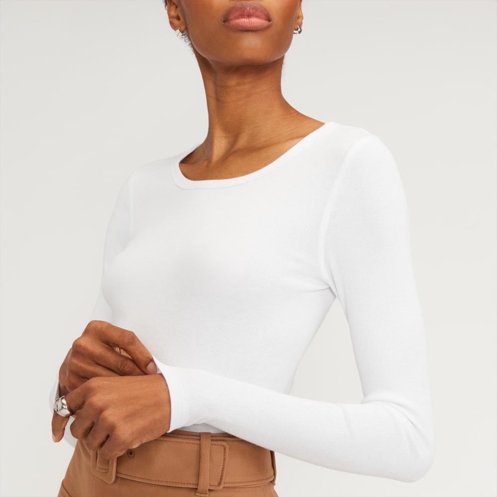 The Supima® Micro Rib Cropped Long-Sleeve Crew | White
